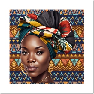 Beautiful African Woman on Tribal Background 2 Posters and Art